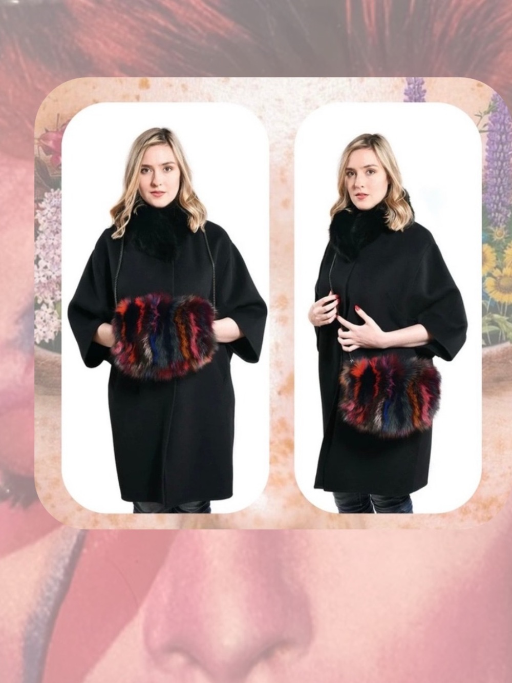 🎉 Volare New York Multicolor Genoune Fox Fur Cross Body Muffler Bag